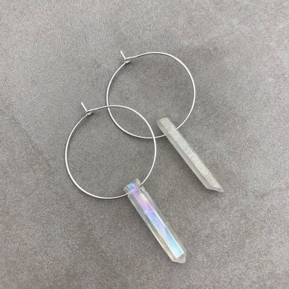 Crystal Pendant Hoop Earrings - Picture 3 of 9